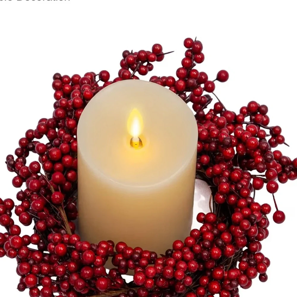 Luminare Red Berries and Ivory Flameless LED Candle Set